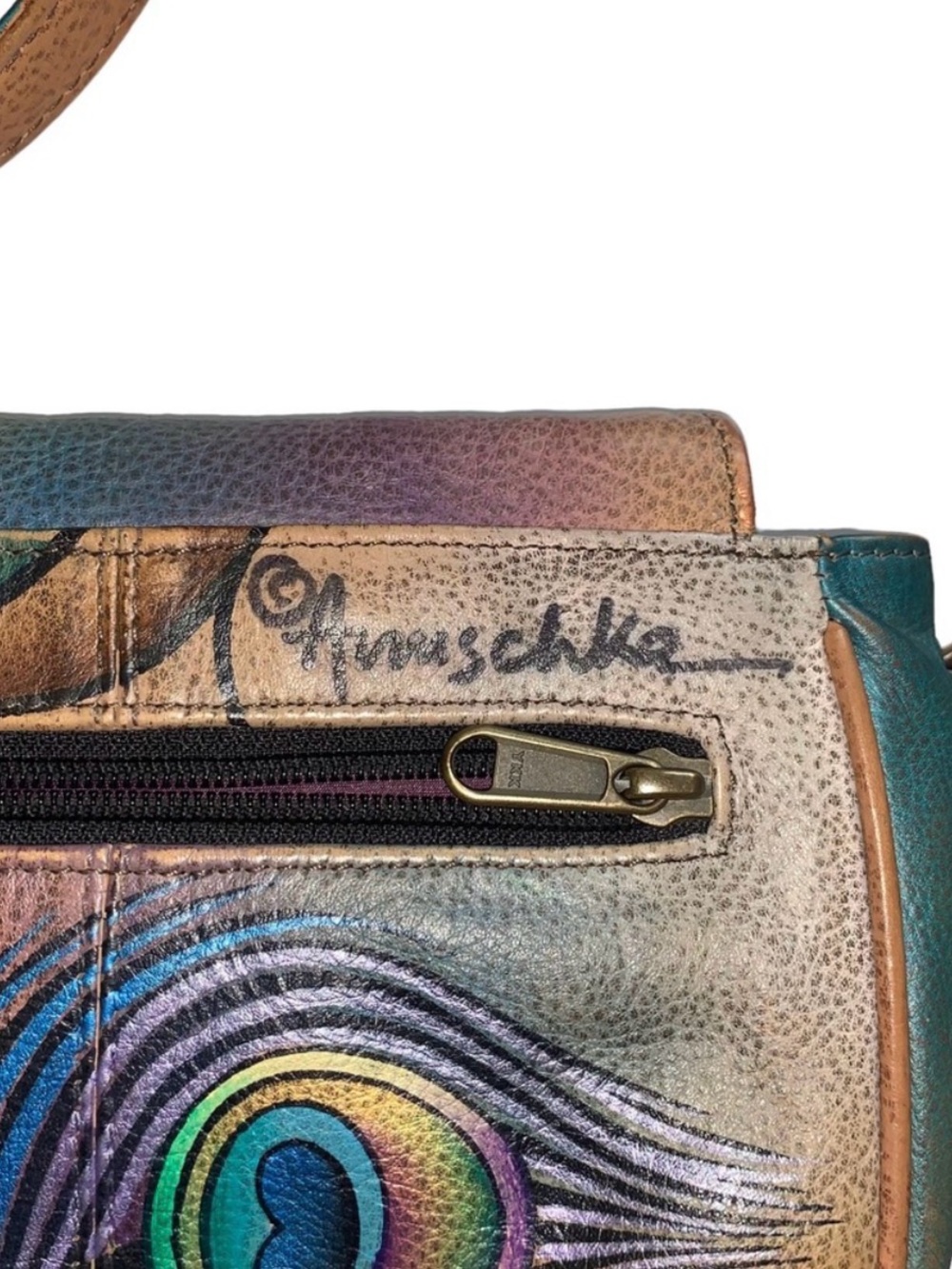 Anuschka Hand Painted Crossbody Leather Saddle Bag Crossbody - Picture 6 of 14